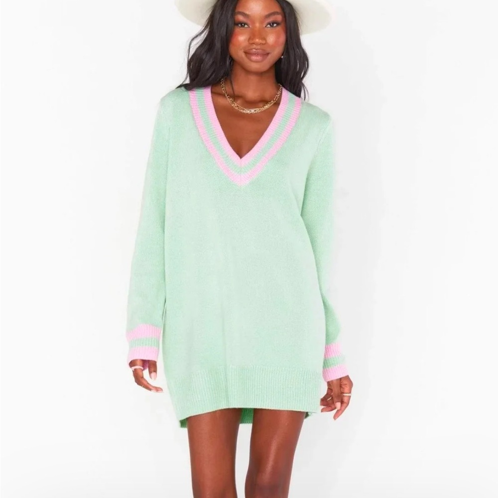 Show Me Your MuMu Mint Green and Pink Sweater Dress